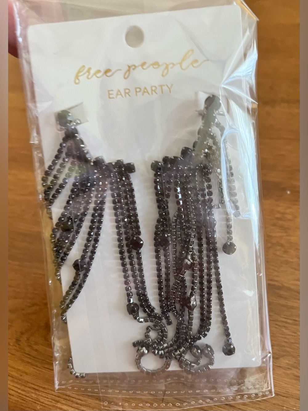 Free People Black Beaded Fringe Drop Earrings